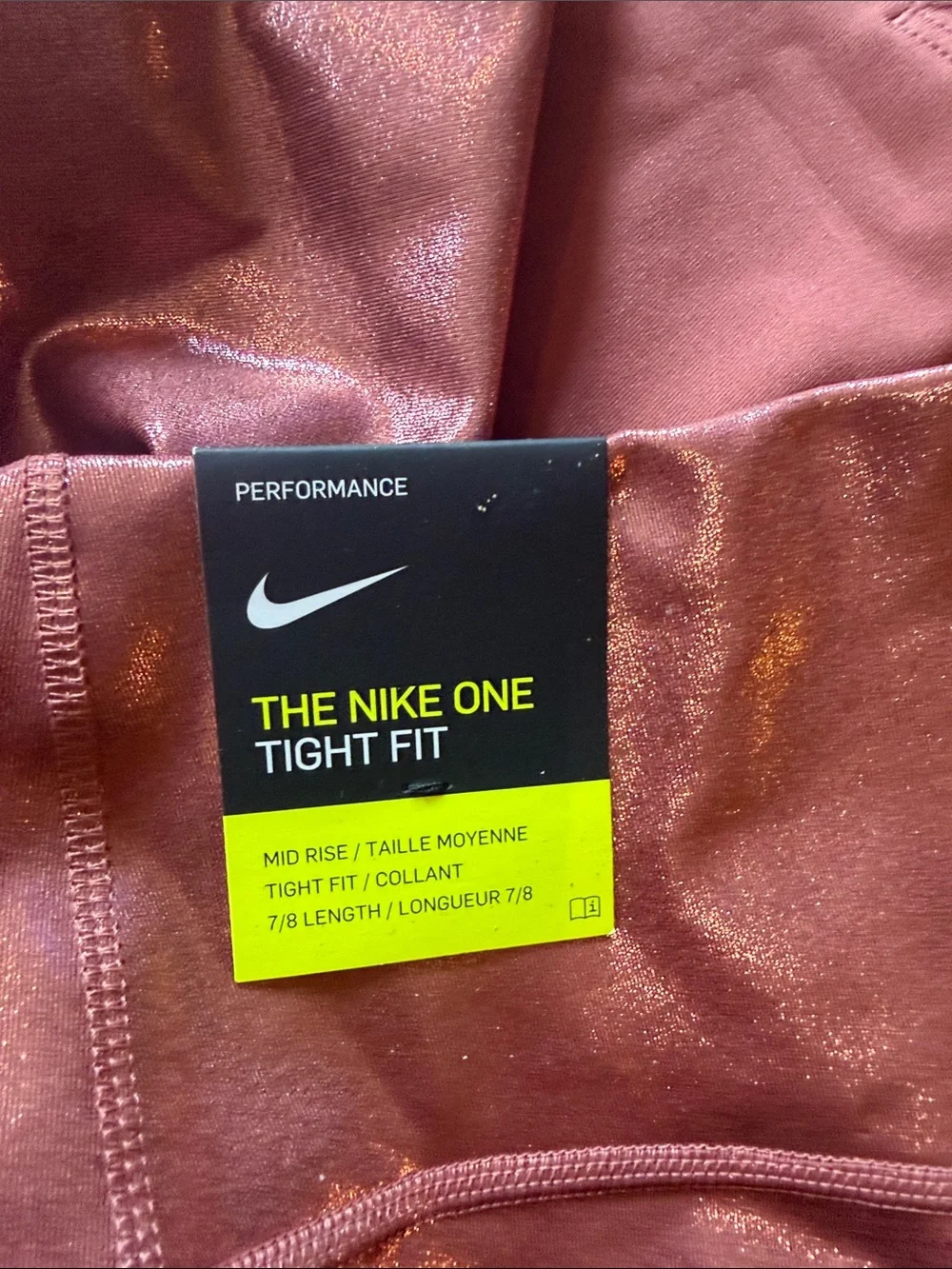 Nike Dri Fit Metallic Rose Pink women’s ' Active Leggings size medium nwt